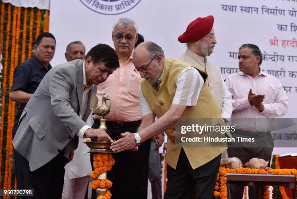 Hardeep Suri, Urban Development Minister along with Anil Baijal, Lieutenant Governor of Delhi with others during the stone-laying ceremony of...