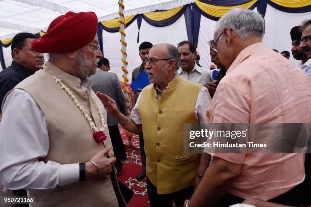 Hardeep Suri, Urban Development Minister along with Anil Baijal, Lieutenant Governor of Delhi with others during the stone-laying ceremony of...