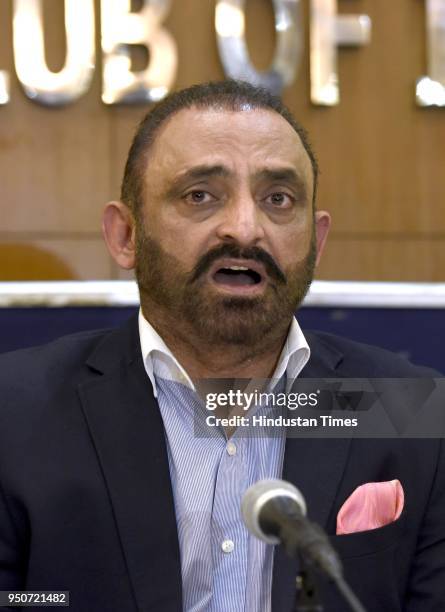 Kamal Soi, chairman of Rahat Foundation speaks to media about women safety measures at Press Club of India, on April 24, 2018 in New Delhi, India.