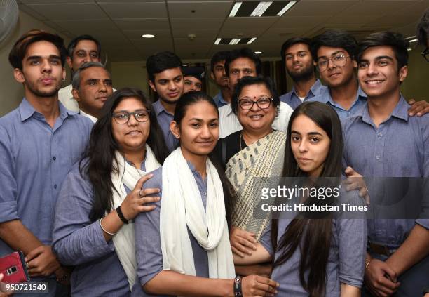Chief Justice of Delhi High Court Gita Mittal interacts with Modern School students during their visit at Barakhamba Road Police station to have...