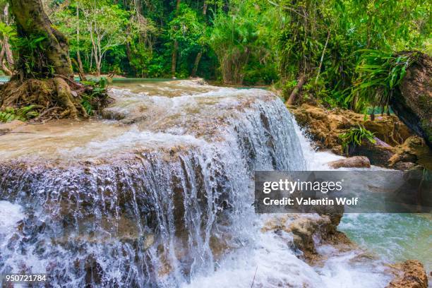 small waterfall, cascades, tat kuang si waterfalls, luang prabang, laos - kuang si falls stock pictures, royalty-free photos & images