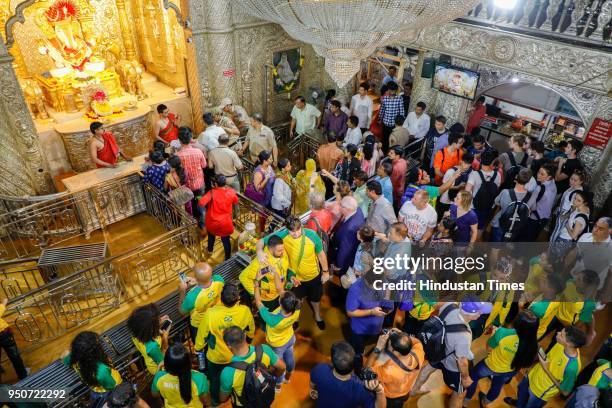 Badminton players from various nations visit the Dagdusheth Ganpati temple, on April 23, 2018 in Pune, India. The international under-19 World School...