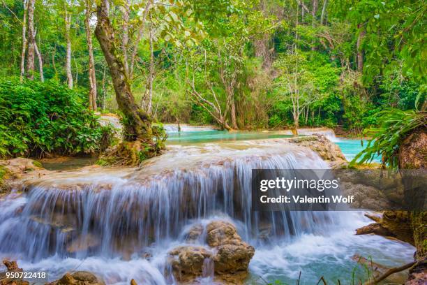 small waterfall, cascades, tat kuang si waterfalls, luang prabang, laos - kuang si falls stock pictures, royalty-free photos & images