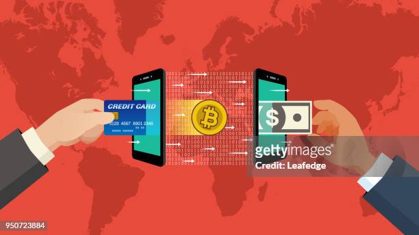 cryptocurrency concept [send bitcoin by credit card] - debit cards credit cards accepted stock illustrations