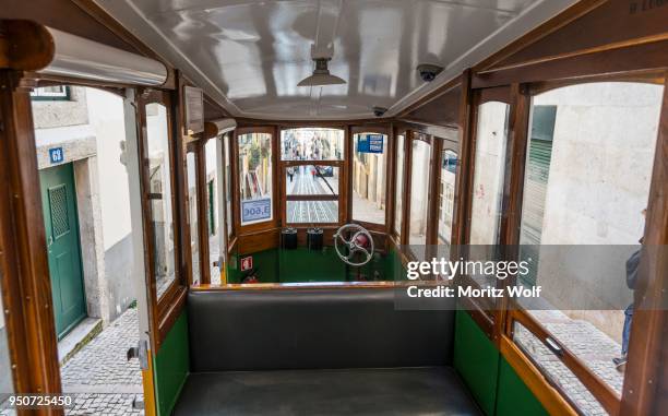 ascensor da bica, bica funicular, interior, calcada da bica pequena, lisbon, portugal - ascensore stock pictures, royalty-free photos & images