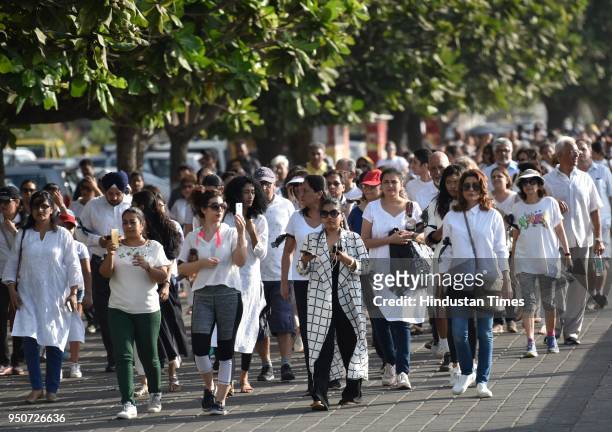 People took part in peaceful walk along with Nirbhaya's parents from Nariman Point to Girgaon Chowpatty against the rape incidents, on April 23, 2018...