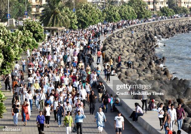 People took part in peaceful walk along with Nirbhaya's parents from Nariman Point to Girgaon Chowpatty against the rape incidents, on April 23, 2018...