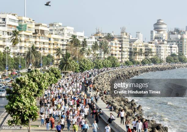 People took part in peaceful walk along with Nirbhaya's parents from Nariman Point to Girgaon Chowpatty against the rape incidents, on April 23, 2018...