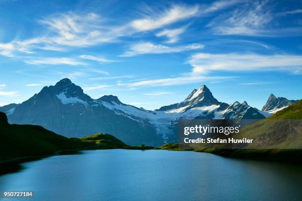 bachalpsee lake, wetterhorn, schreckhorn, finsteraarhorn and first, grindelwald, canton of bern, switzerland - wetterhorn stock pictures, royalty-free photos & images