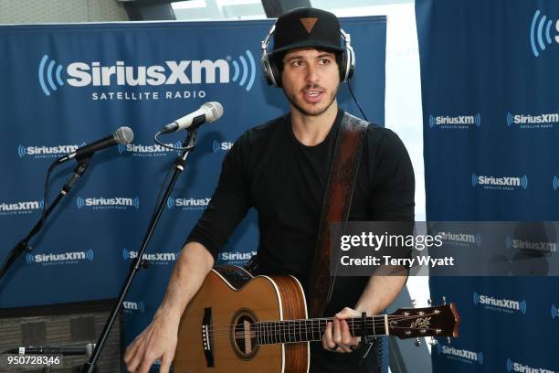 Singer-songwriter Morgan Evans visit the Storme Warren morning show on SiriusXM's channel The Highway at SiriusXM Studios on April 24, 2018 in...