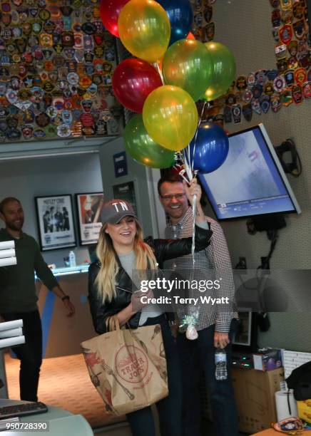 Singer-songwriter Kelsea Ballerini surprises husband Morgan Evans on his birthday on the Storme Warren morning show on SiriusXM's channel The Highway...