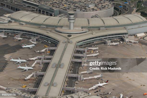 Toronto Pearson International Airport. Terminal 1. Aerial view. RCAF helicopter tour of Toronto in advance of the new color presentation that will...