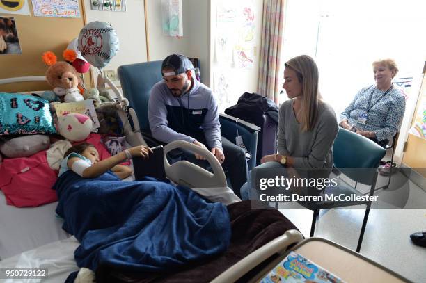 Robby and Chelsea Scott visit Diane and family at Boston Children's Hospital April 24, 2018 in Boston, Massachusetts.