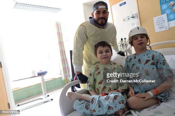 Robby Scott visits Caleb and Gabe at Boston Children's Hospital April 24, 2018 in Boston, Massachusetts.