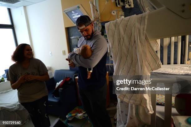 Robby Scott visits Paul and Mom at Boston Children's Hospital April 24, 2018 in Boston, Massachusetts.