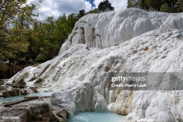 white mineral deposits, hot springs of bagni san filippo, castiglione d&#39;orcia, tuscany, italy - calcification stock pictures, royalty-free photos & images