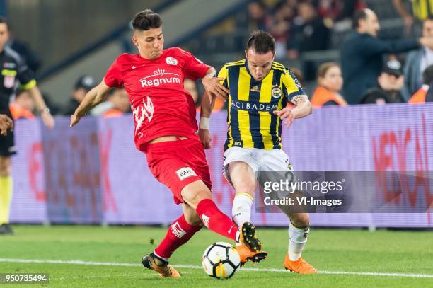 Harun Alpsoy of Antalyaspor AS, Mathieu Valbuena of Fenerbahce SK during the Turkish Spor Toto Super Lig match Fenerbahce AS and Antalyaspor AS at...