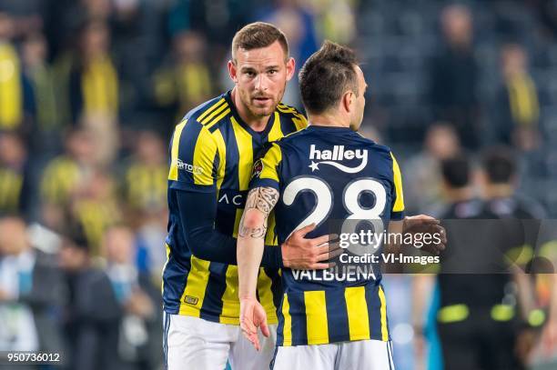 Vincent Janssen of Fenerbahce SK, Mathieu Valbuena of Fenerbahce SK during the Turkish Spor Toto Super Lig match Fenerbahce AS and Antalyaspor AS at...