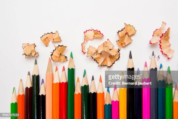 multicolored colouring pencils on white background, cutout - bernard jaubert stock pictures, royalty-free photos & images