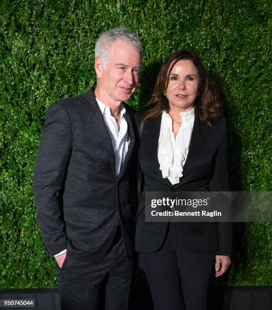 Tennis legend John McEnroe and Patty Smyth attend the 13th Annual Chanel Tribeca Film Festival Artist Dinner at Balthazar on April 23, 2018 in New...