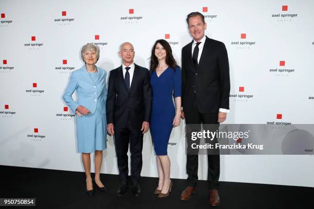 Friede Springer, Jeff Bezos, his wife MacKenzie Bezos and Mathias Doepfner attend the Axel Springer Award 2018 on April 24, 2018 in Berlin, Germany....