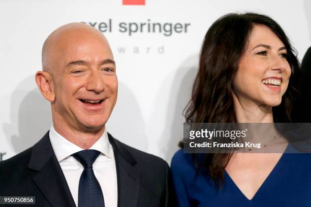 Jeff Bezos and his wife MacKenzie Bezos attend the Axel Springer Award 2018 on April 24, 2018 in Berlin, Germany. Under the motto "An Evening for"...