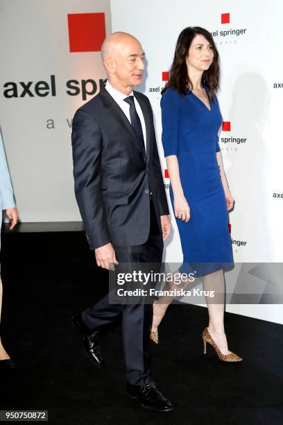 Jeff Bezos and his wife MacKenzie Bezos attend the Axel Springer Award 2018 on April 24, 2018 in Berlin, Germany. Under the motto "An Evening for"...