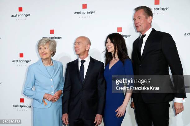 Friede Springer, Jeff Bezos, his wife MacKenzie Bezos and Mathias Doepfner attend the Axel Springer Award 2018 on April 24, 2018 in Berlin, Germany....