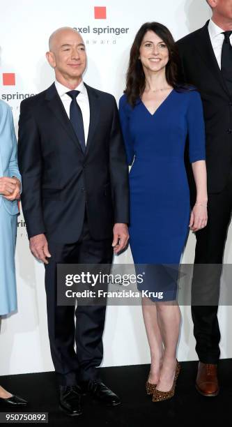 Jeff Bezos and his wife MacKenzie Bezos attend the Axel Springer Award 2018 on April 24, 2018 in Berlin, Germany. Under the motto "An Evening for"...