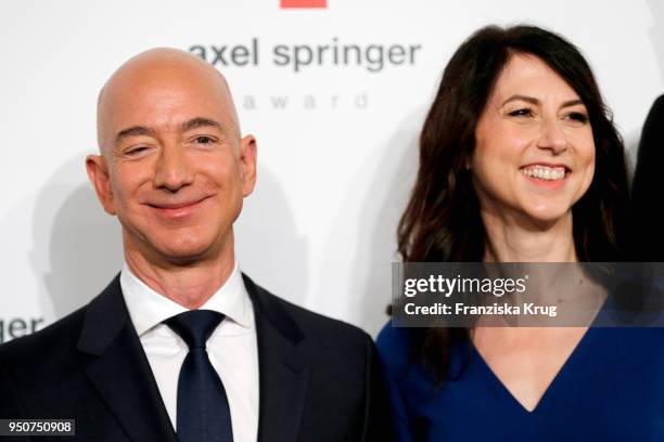 Jeff Bezos and his wife MacKenzie Bezos attend the Axel Springer Award 2018 on April 24, 2018 in Berlin, Germany. Under the motto "An Evening for"...