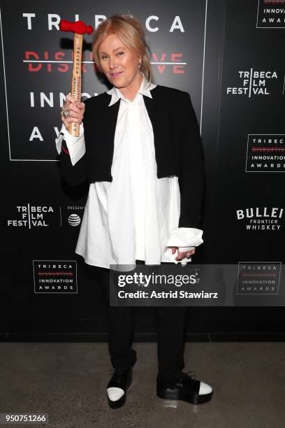 Actress, Co-founder, Hopeland, Deborra-Lee Furness poses in an award room at Tribeca Disruptive Innovation Awards - 2018 Tribeca Film Festival at...