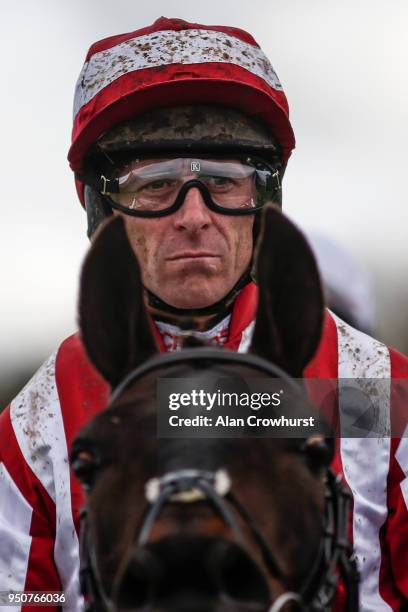 Davy Russell poses at Punchestown racecourse on April 24, 2018 in Naas, Ireland.