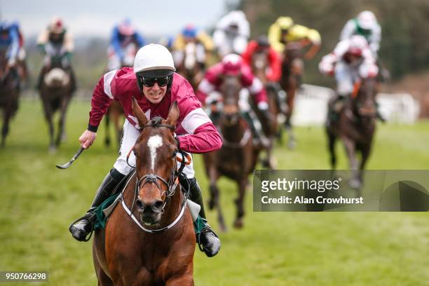 Barry O'Neill riding Commander Of Fleet win The Goffs Land Rover Bumper at Punchestown racecourse on April 24, 2018 in Naas, Ireland.