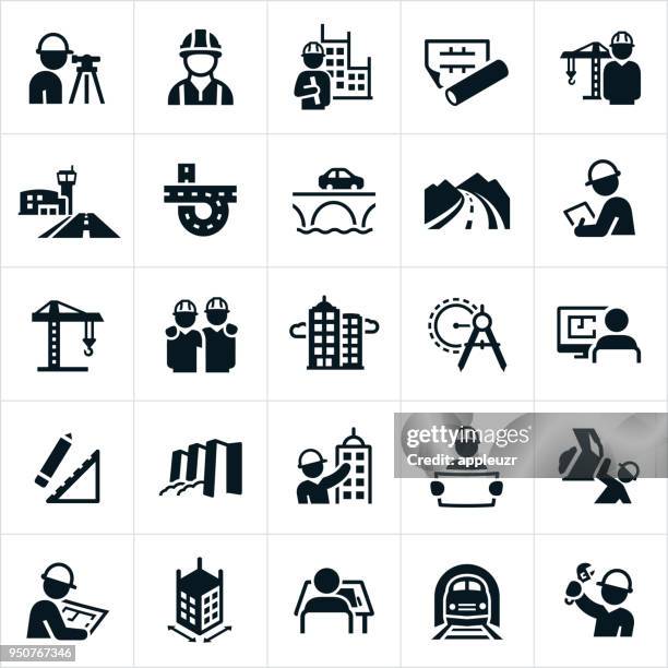 civil engineering icons - building contractor stock illustrations