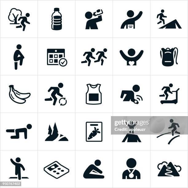 ilustrações de stock, clip art, desenhos animados e ícones de trail and road running icons - consumo