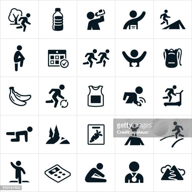 trail and road running icons - running medal stock illustrations