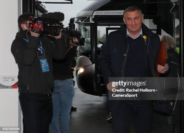 Blackburn Rovers Manager Tony Mowbray arrives at the ground during the Sky Bet League One match between Doncaster Rovers and Blackburn Rovers at...