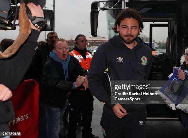 Blackburn Rovers' Bradley Dack arrives at the ground during the Sky Bet League One match between Doncaster Rovers and Blackburn Rovers at Keepmoat...