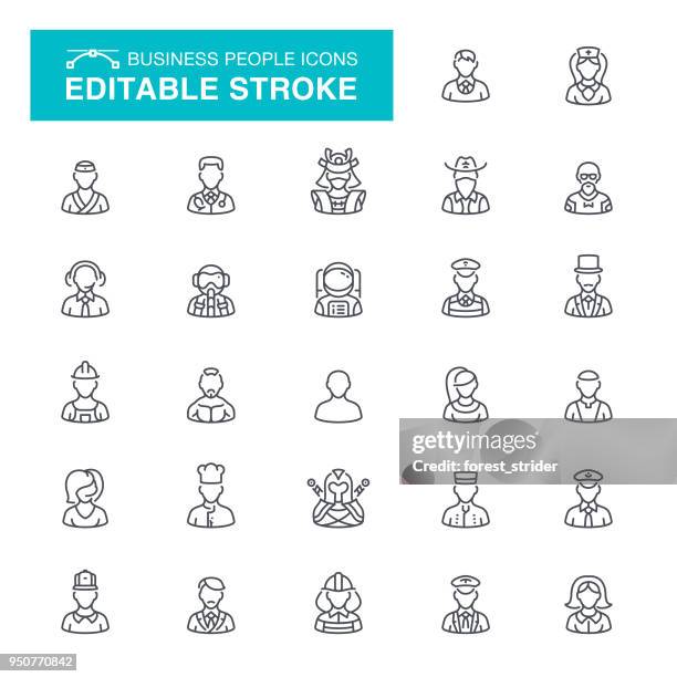stockillustraties, clipart, cartoons en iconen met mensen uit het bedrijfsleven bewerkbare beroerte pictogrammen - slaan