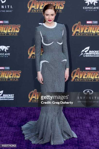 Karen Gillan attends the "Avengers: Infinity War" World Premiere on April 23, 2018 in Los Angeles, California.