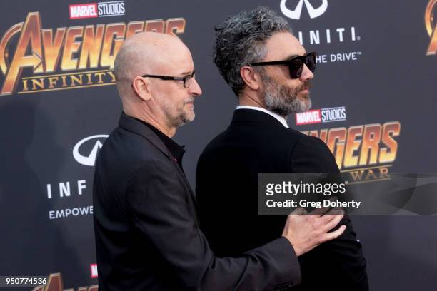 Directors Peyton Reed and Taika Waititi attend the "Avengers: Infinity War" World Premiere on April 23, 2018 in Los Angeles, California.