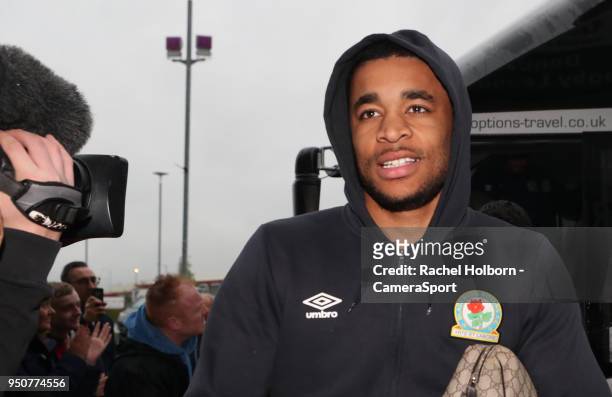Blackburn Rovers' Dominic Samuel arrives at the ground during the Sky Bet League One match between Doncaster Rovers and Blackburn Rovers at Keepmoat...