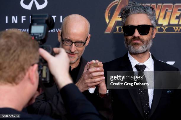 Directors Peyton Reed and Taika Waititi attend the "Avengers: Infinity War" World Premiere on April 23, 2018 in Los Angeles, California.
