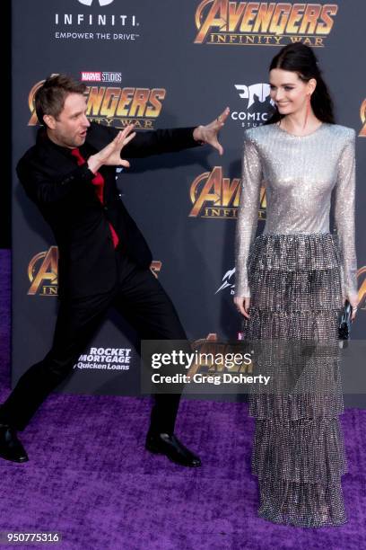 Chris Hardwick and wife Lydia Hearst attend the "Avengers: Infinity War" World Premiere on April 23, 2018 in Los Angeles, California.