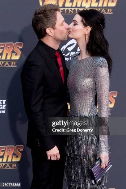 Chris Hardwick and wife Lydia Hearst attend the "Avengers: Infinity War" World Premiere on April 23, 2018 in Los Angeles, California.