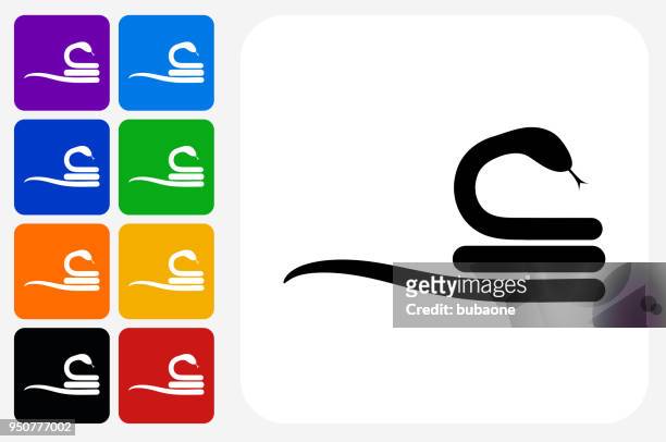 curled up snake icon square button set - curling stock illustrations