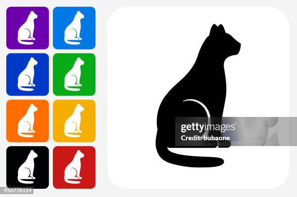 cat sitting icon square button set - multiple pets stock illustrations