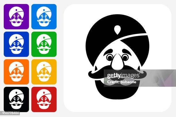ilustrações de stock, clip art, desenhos animados e ícones de arabian man icon square button set - turbante indiano