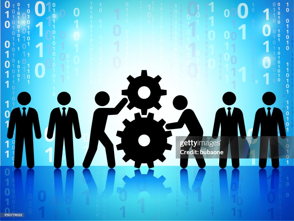 Business Development on Binary Code Blue Background