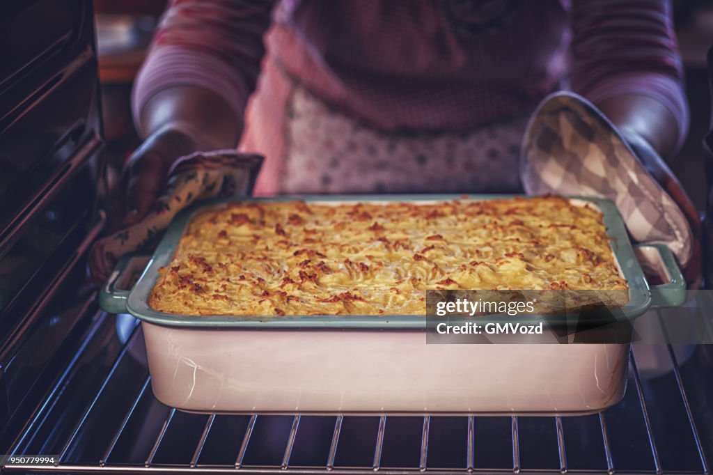 Baking Traditional Shepard`s Pie in the Oven